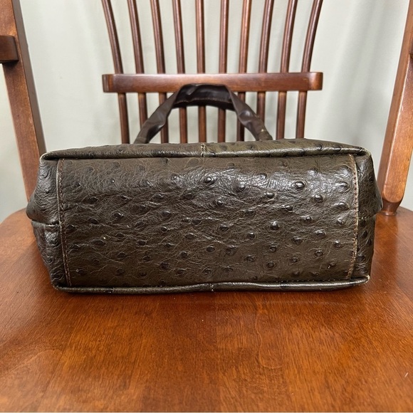 Cecconi Piero Ostritch Leather Made in Italy Olive and Brown Shoulder Bag VTG - Picture 13 of 14